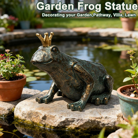 Lune cle indoor-outdoor frog sculpture suits shelves and mantels.