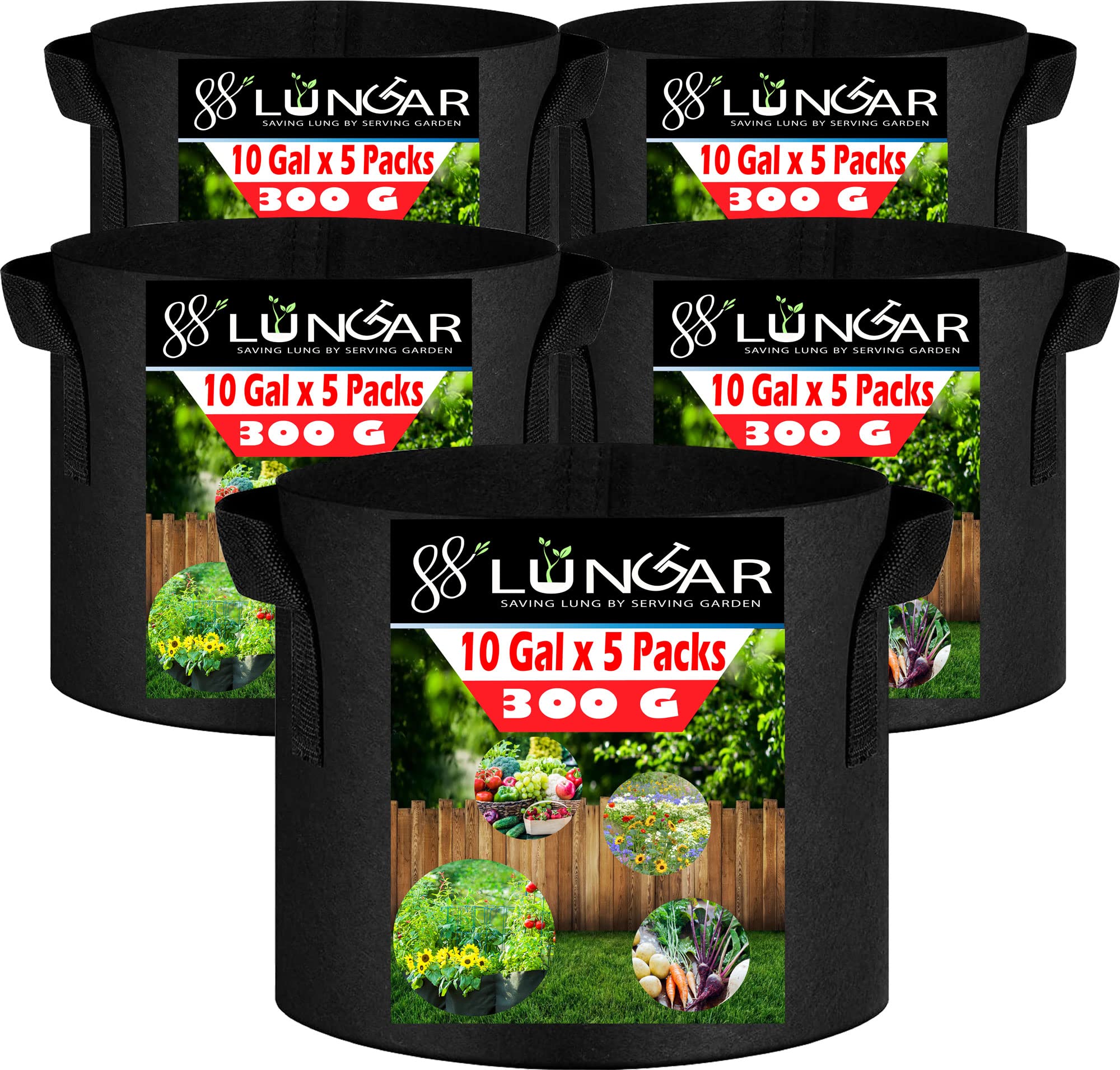 LUNGAR 10-gallon grow bag with side handles for easy relocation.