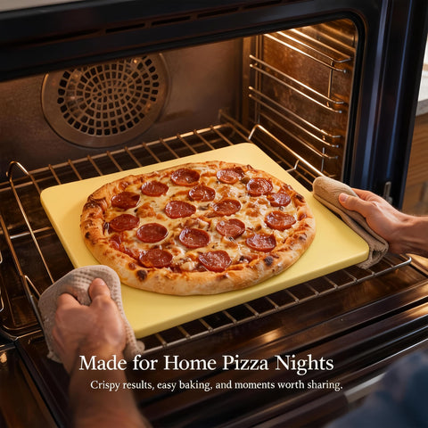 Bread and pizza baked to perfection on Lunvarion stone in home kitchen