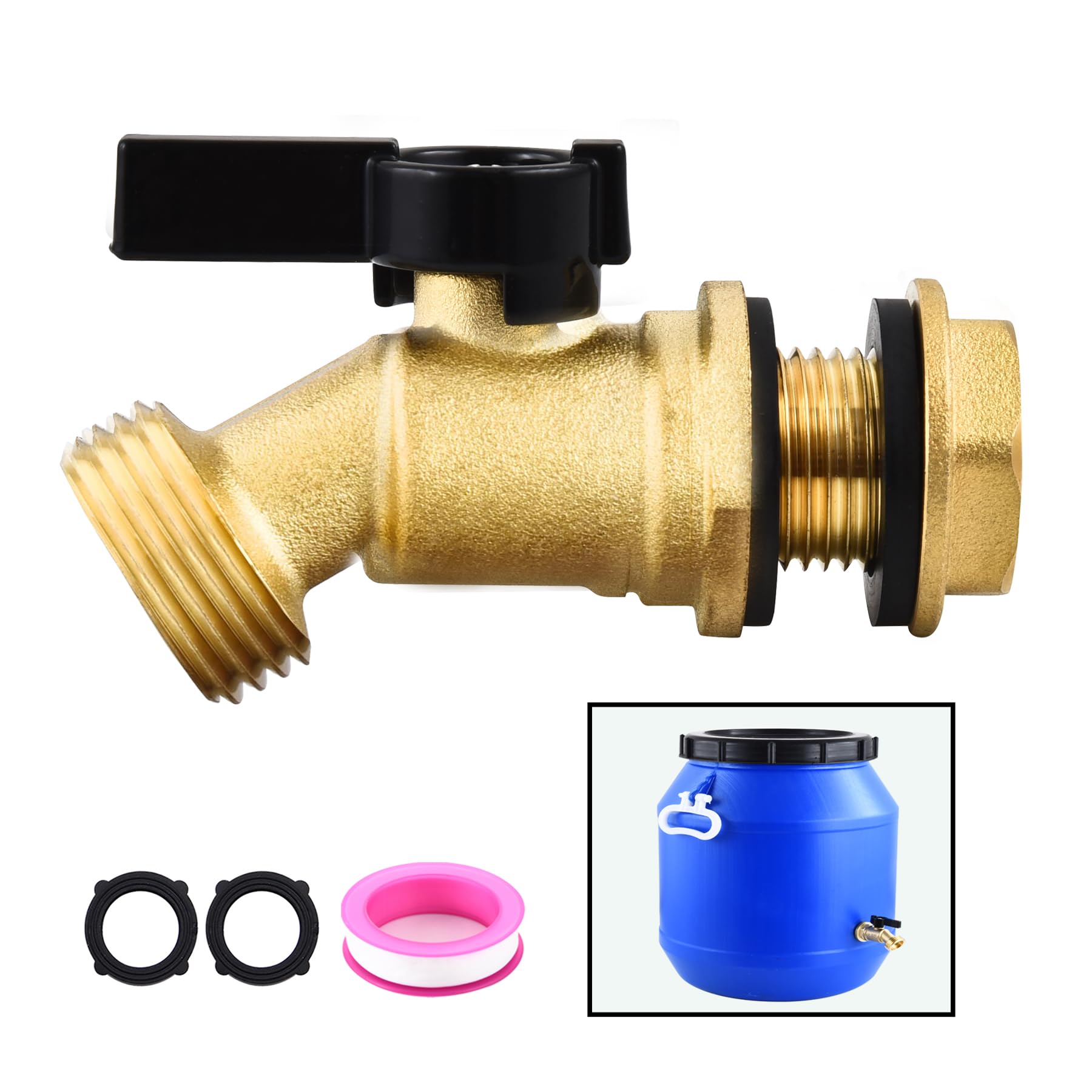 LUOFANT brass rain barrel spigot with 3/4 inch GHT for easy water access.