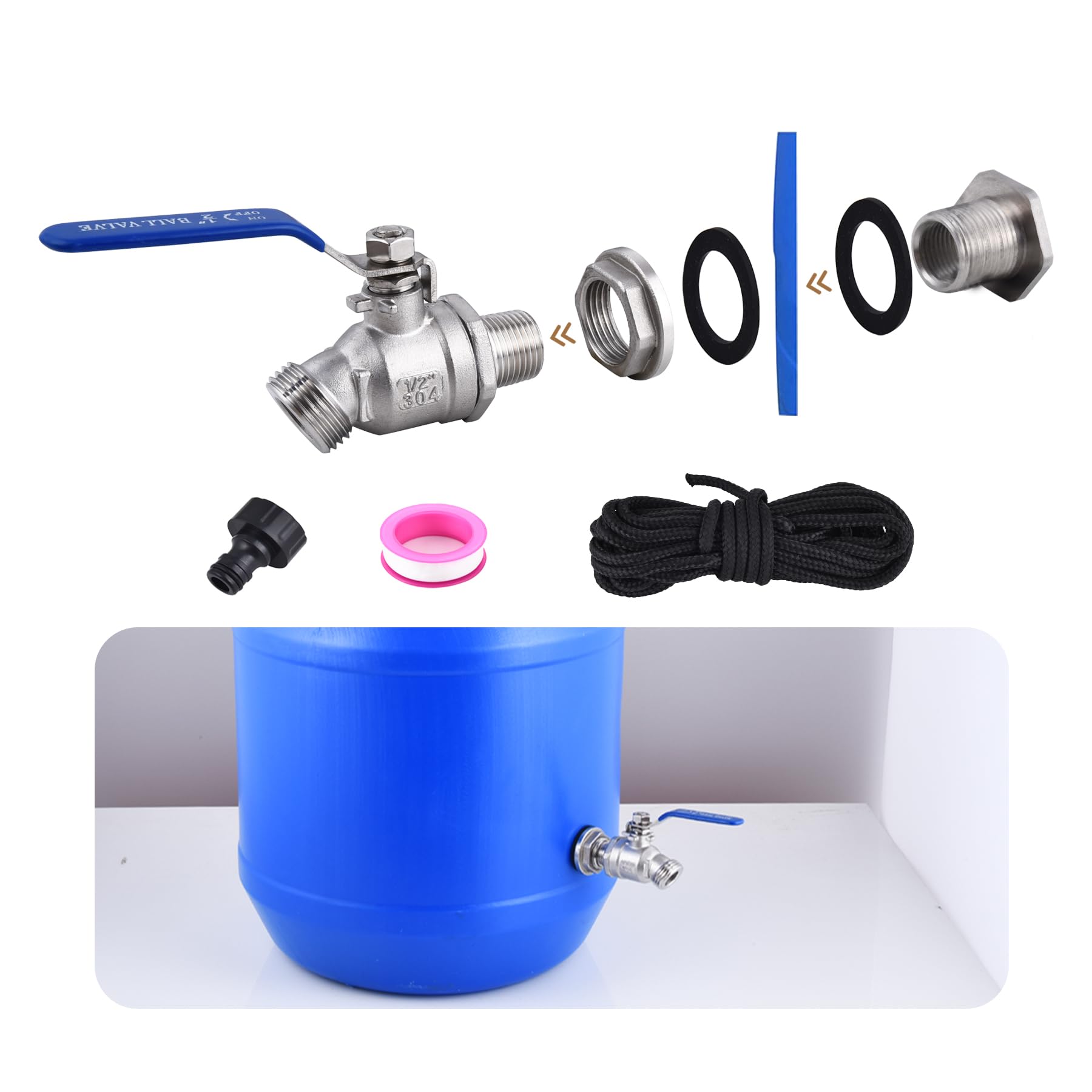 LUOFANT high flow rain barrel spigot kit with bulkhead for efficient water discharge.