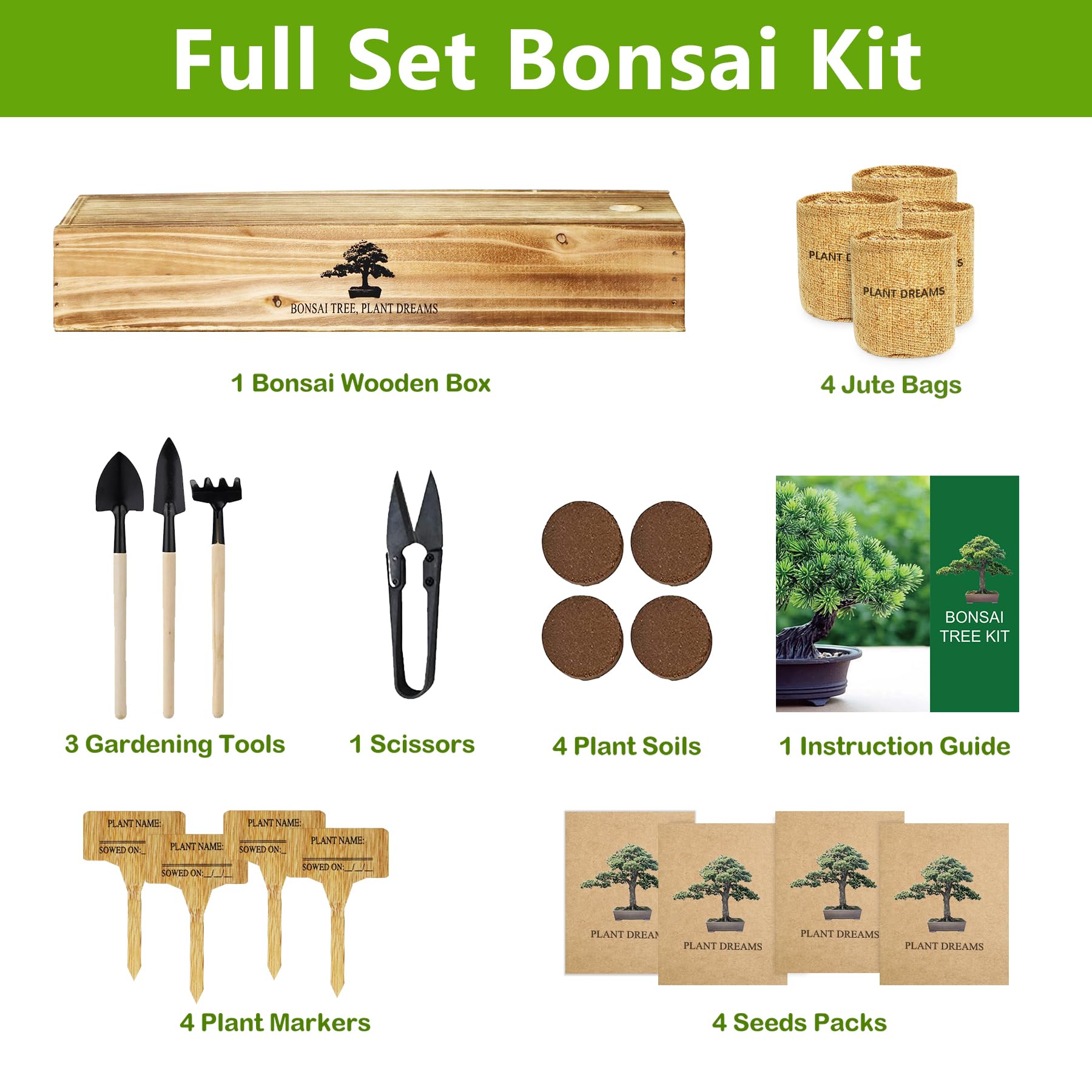 LUOJIBIE Bonsai Kit tools and manual for precise trimming and learning bonsai basics.