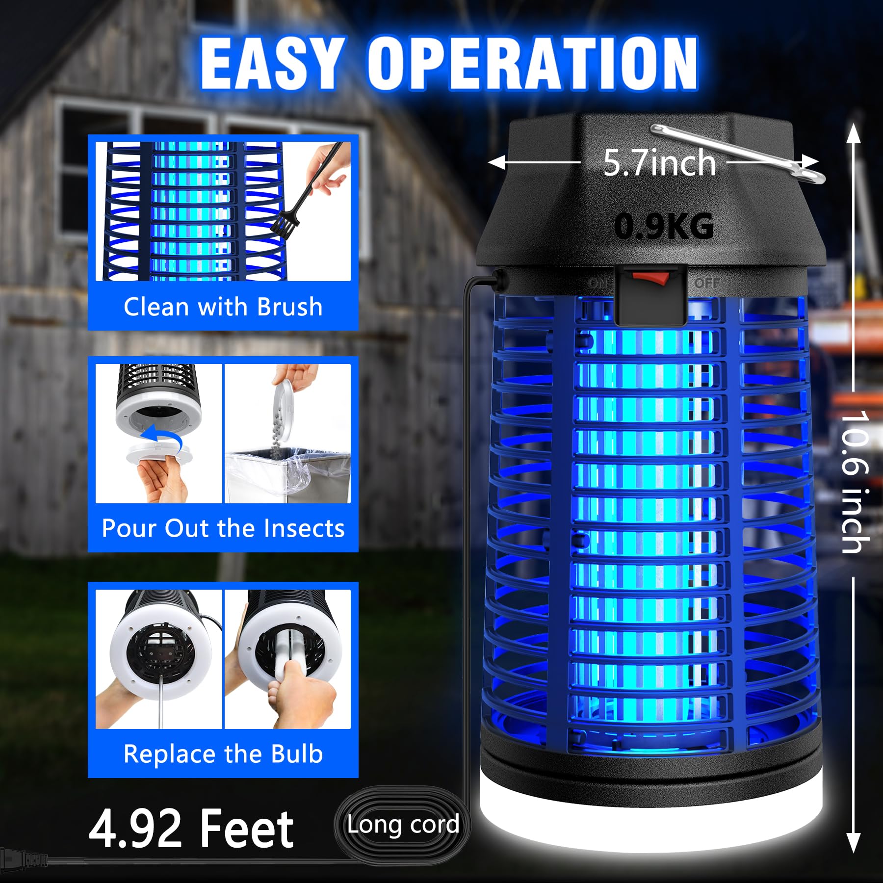 LUOJIBIE bug zapper covers over 1500 square feet, ideal for patios and yards.