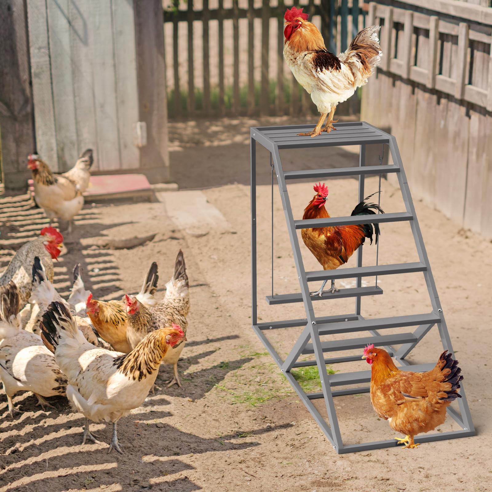 Luplom wooden roosting bars with swing for outdoor coop use