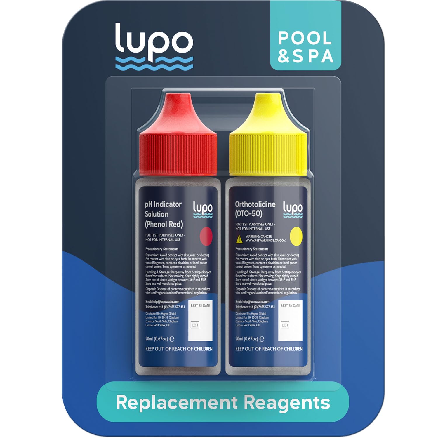 Lupo Global 3-in-1 pool test reagents pack for quick at-home water checks.