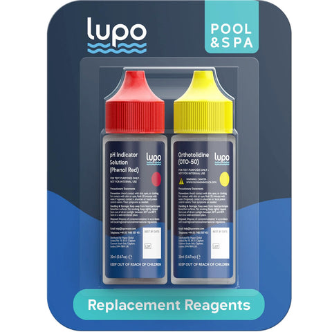 Lupo Global 3-in-1 pool test reagents pack for quick at-home water checks.