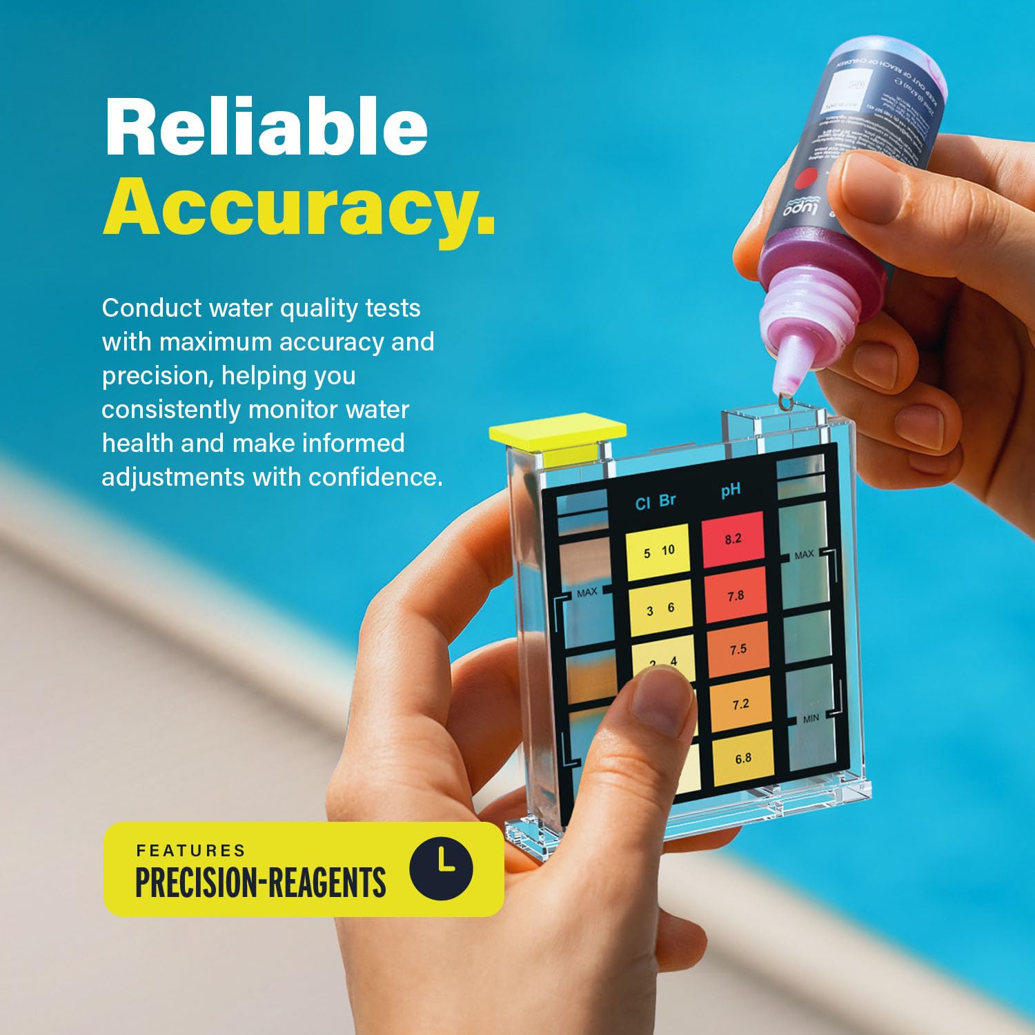 pH indicator solution bottle in Lupo kit supports precise pH measurements.