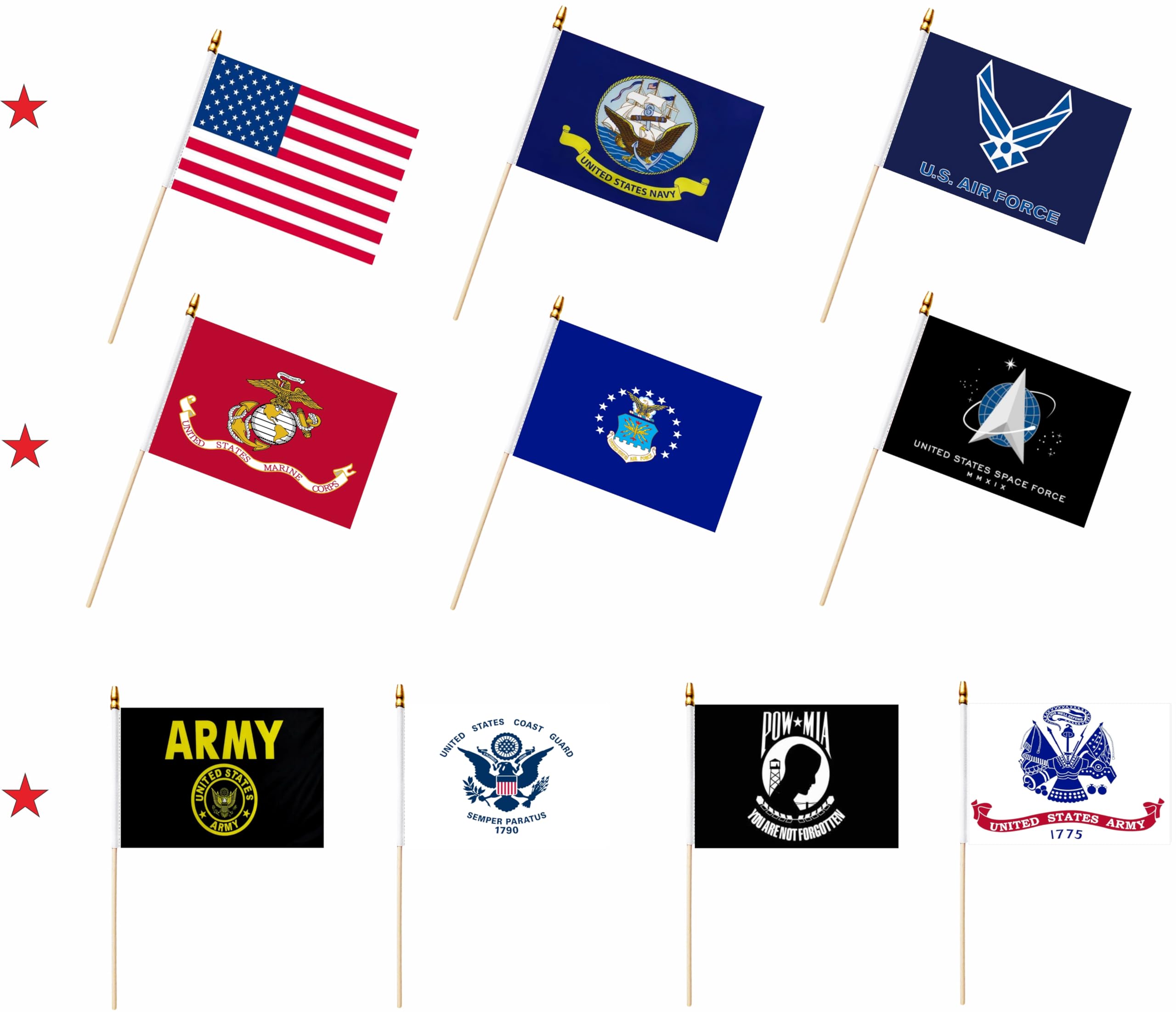 LUSEOAN 20-pack military flags with American flag for patriotic gatherings and parades