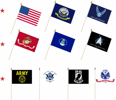 LUSEOAN 20-pack military flags with American flag for patriotic gatherings and parades