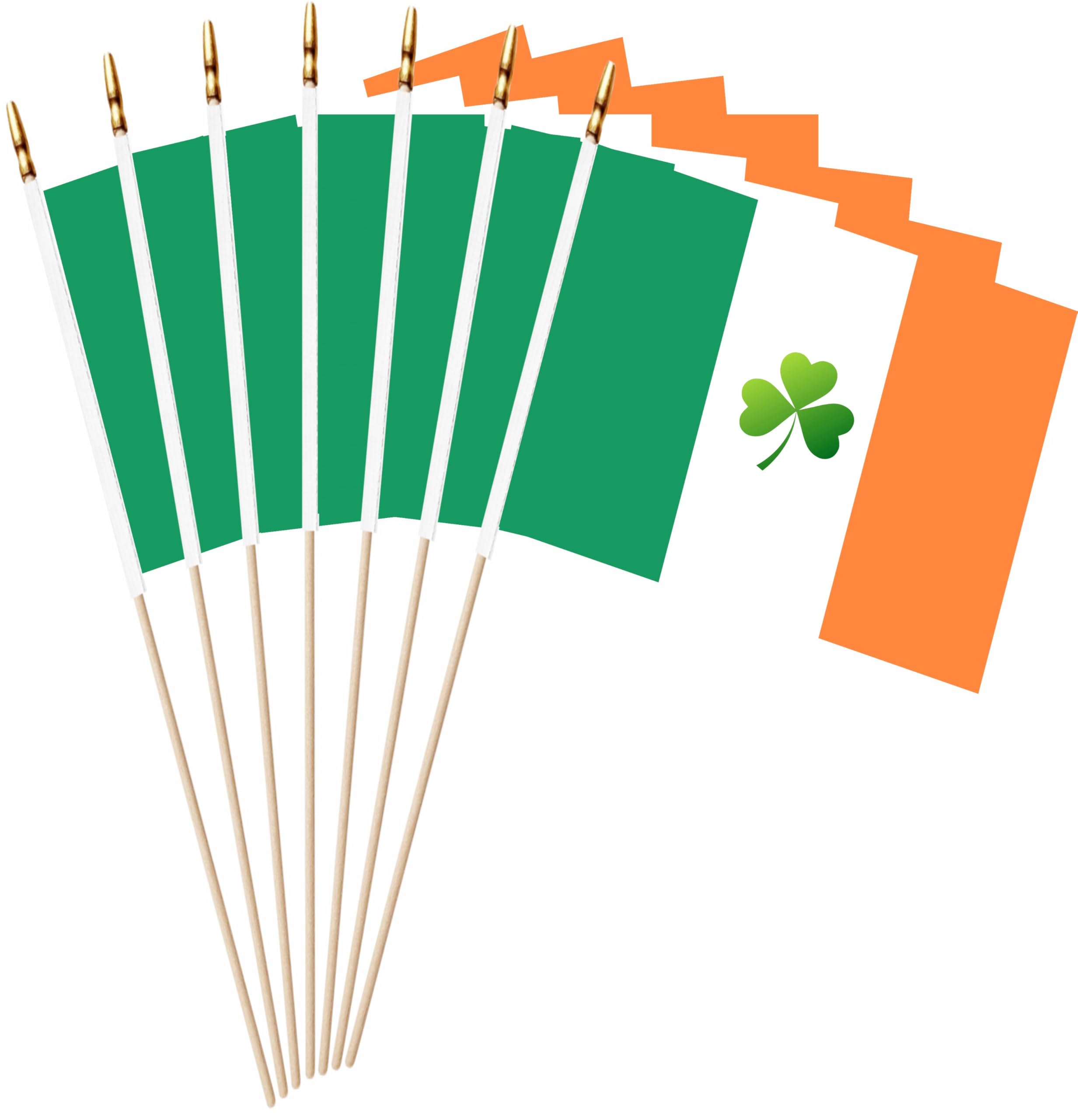 LUSEOAN Irish shamrock flag on wooden stick for festive parades