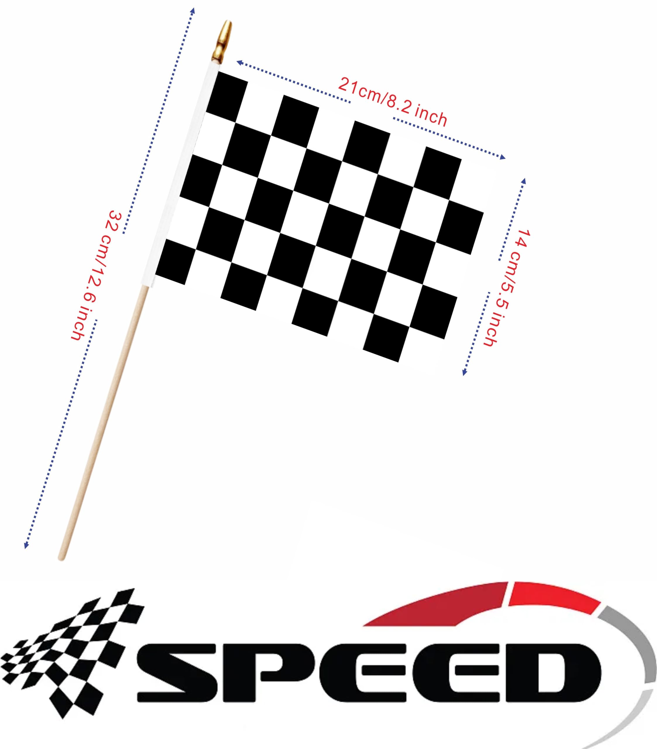 LUSEOAN mini racing flags on wood handles, lightweight and easy to wave.