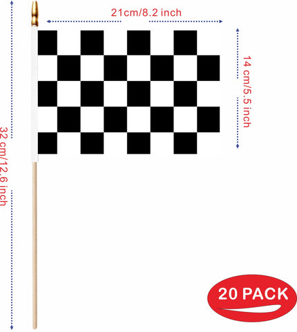 LUSEOAN wooden-handled flag pole with bright checkered flag for easy handheld use.