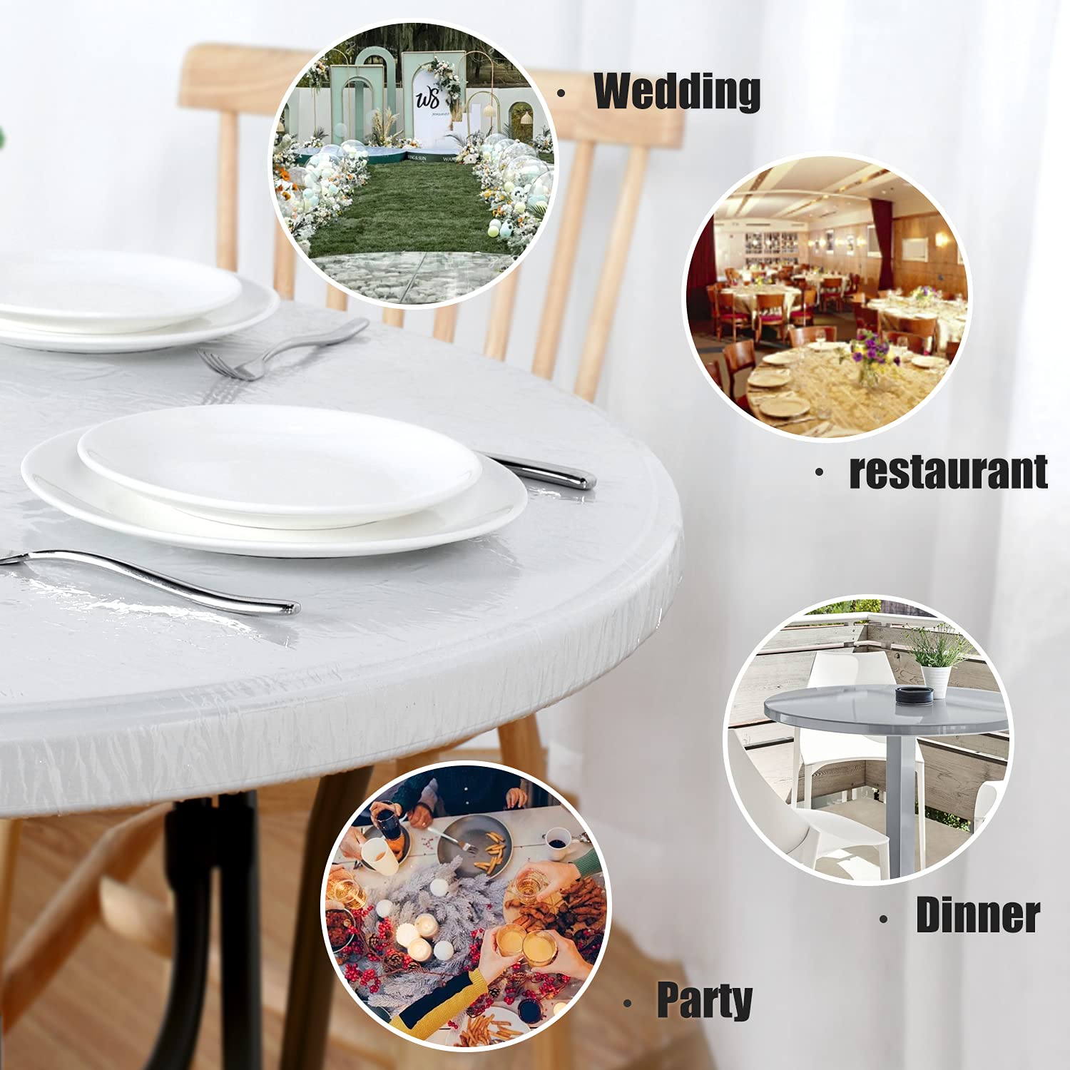 LUSHVIDA elastic-edged vinyl tablecloth offers stable fit during outdoor dining