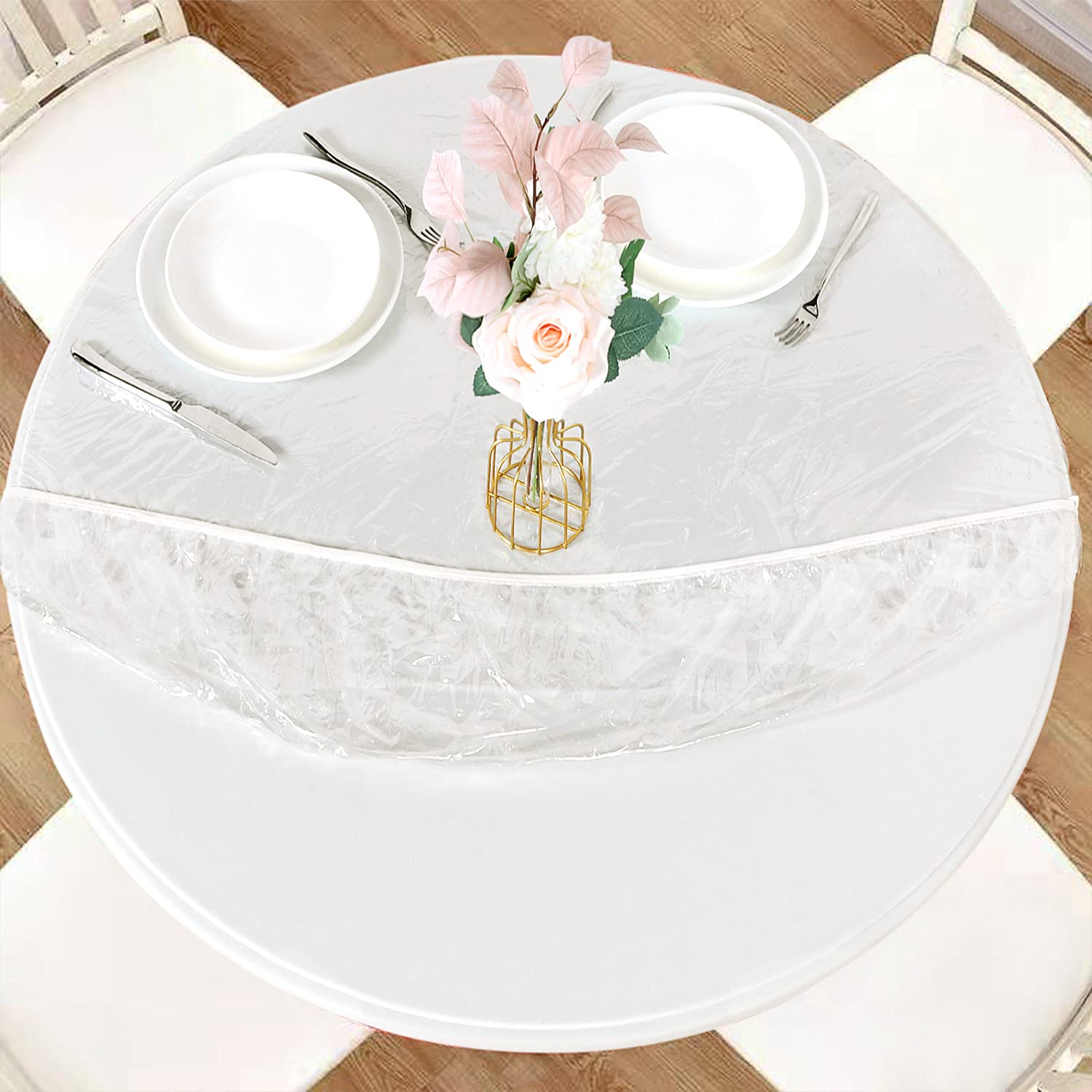 LUSHVIDA round clear waterproof table cover with elastic edges for a snug fit