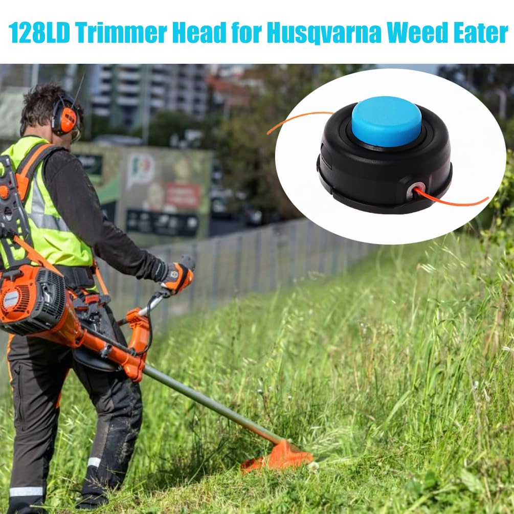 Lushview T25 trimmer head for Husqvarna 128LD enabling quick line feeding and precise cuts.