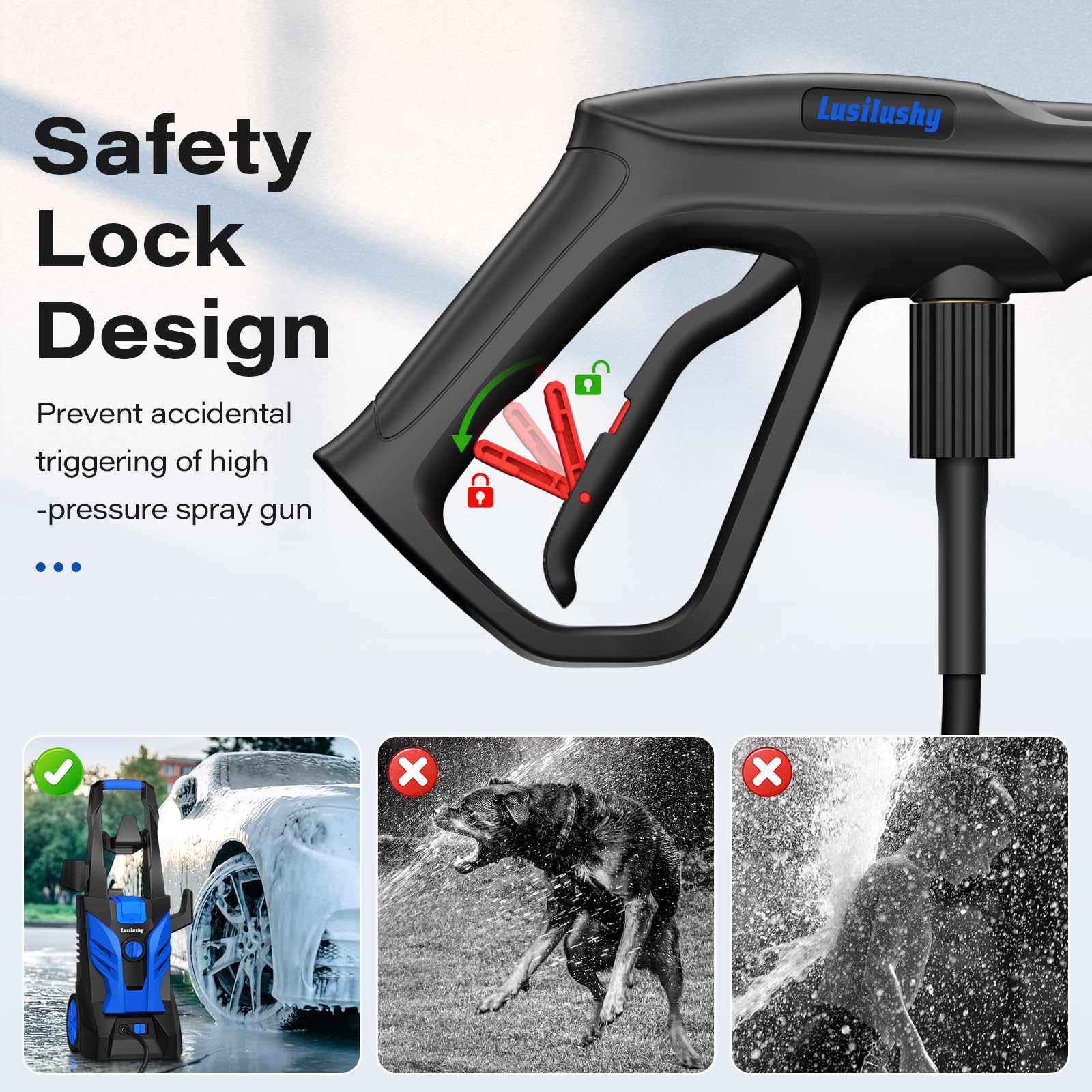 Lusilushy pressure washer 20ft hose extends reach for patios and driveways.