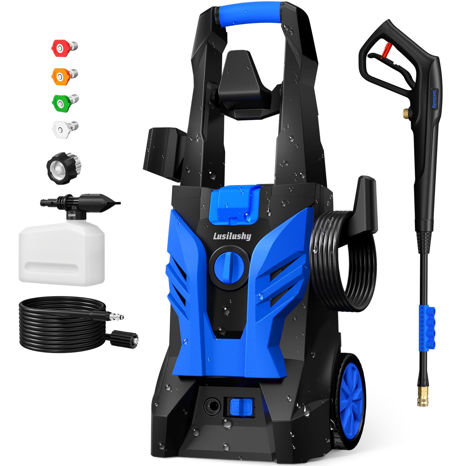Lusilushy pressure washer foam cannon for powerful car and patio cleaning.