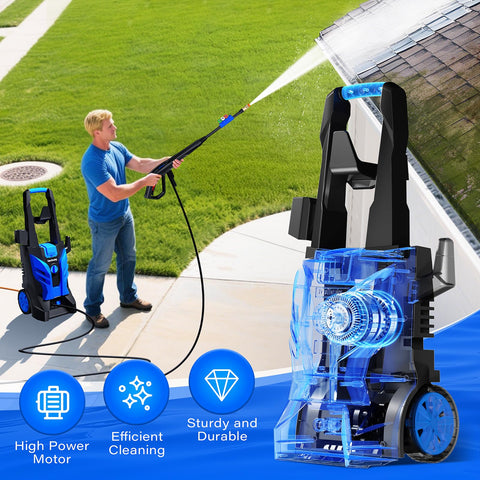 Lusilushy pressure washer foam cannon and detergent use enhance cleaning versatility.