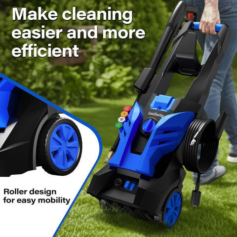 Lusilushy pressure washer storage features keep cords and accessories organized.