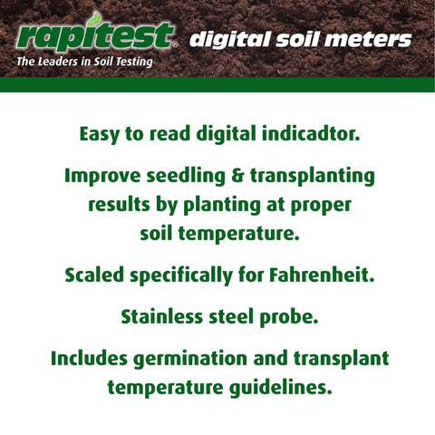 Luster Leaf 1625 probe in soil provides immediate temperature reading for transplant timing