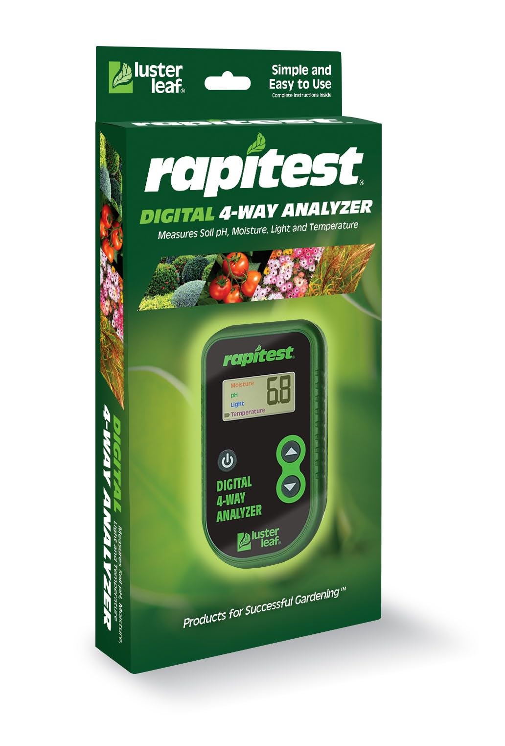 Luster Leaf Rapitest digital display close-up for easy soil readings.