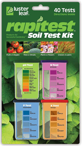Luster Leaf Rapitest front-view kit for quick home soil testing.