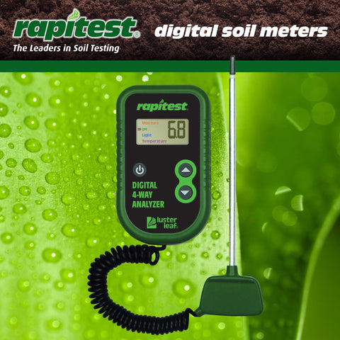 Luster Leaf Rapitest moisture reading indicator in action for watering.