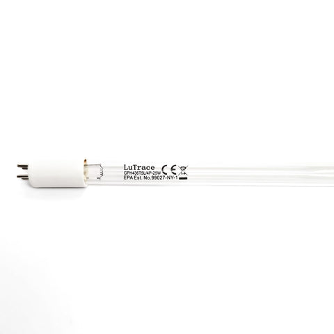 Lutrace Pura Water 36002018 UV lamp label detail highlights longevity and compatibility.