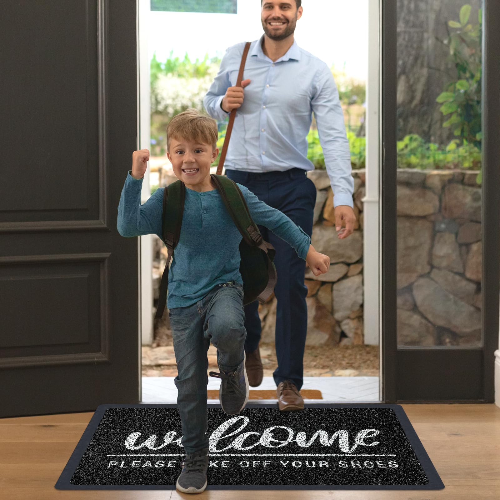 LUUFILx low-profile door mat fits under most doors.
