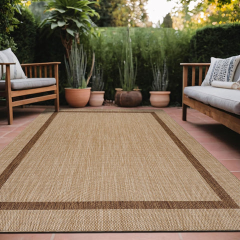 Luul Home bordered outdoor rug 5x7 close-up weave, durable outdoor use.