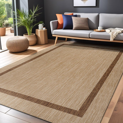 Luul Home bordered outdoor rug 5x7 living room transition, indoor friendly.