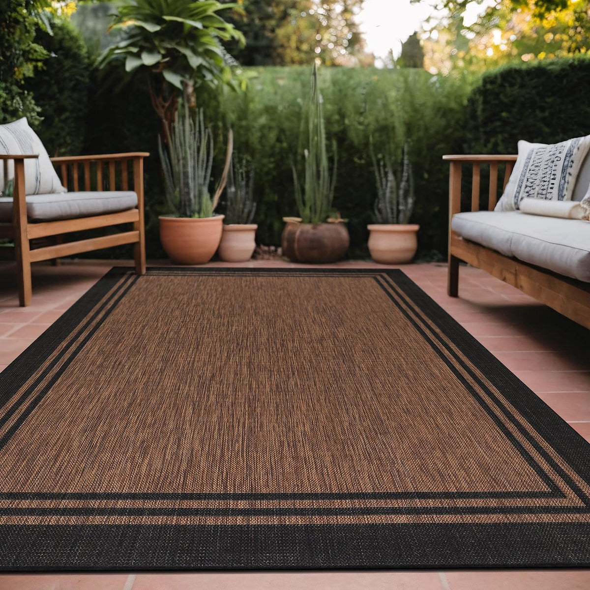 Luul Home bordered outdoor rug 6x9 nut brown for patio décor and easy cleaning