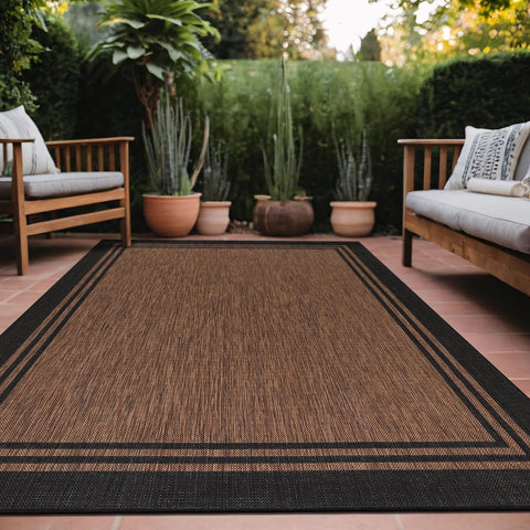 Luul Home bordered outdoor rug 6x9 nut brown for patio décor and easy cleaning