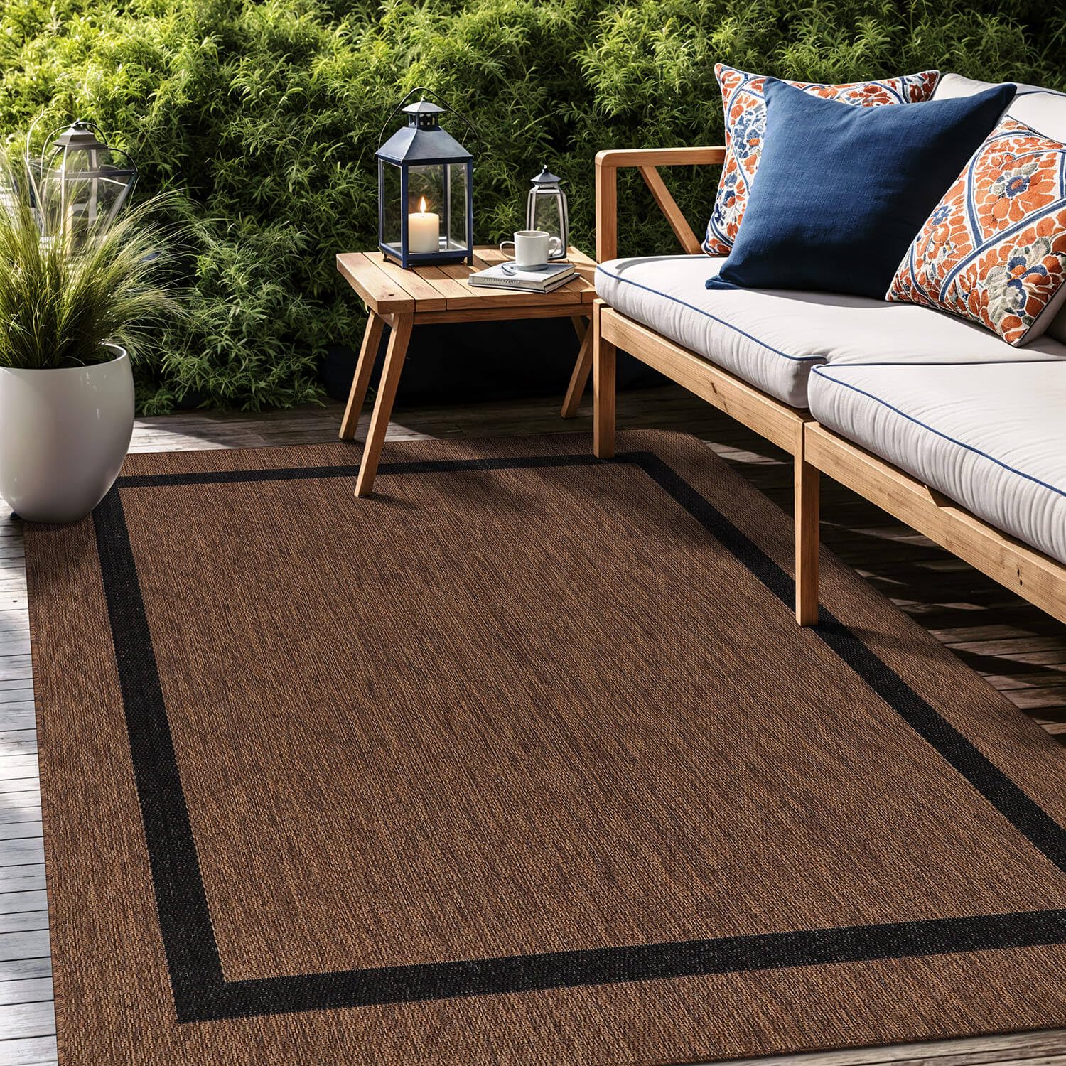 Luul Home bordered outdoor rug 8x10 indoor transition demonstrates cohesive styling anywhere.