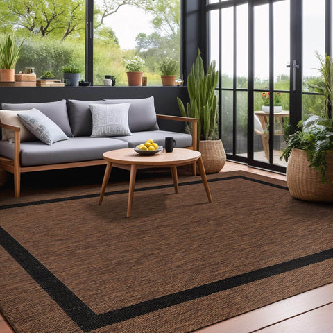 Luul Home bordered outdoor rug 8x10 kid and pet-friendly underfoot safety with 0.3-inch pile.