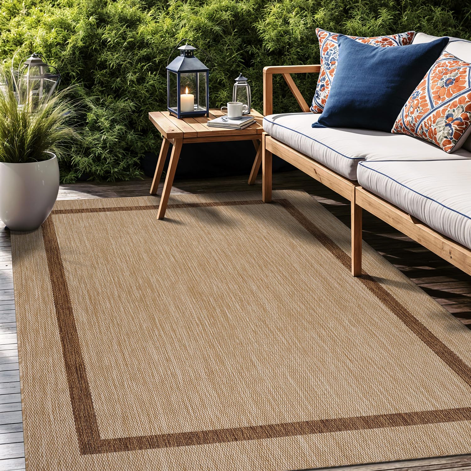 Luul Home 5x7 outdoor rug with kid and pet friendly underfoot.