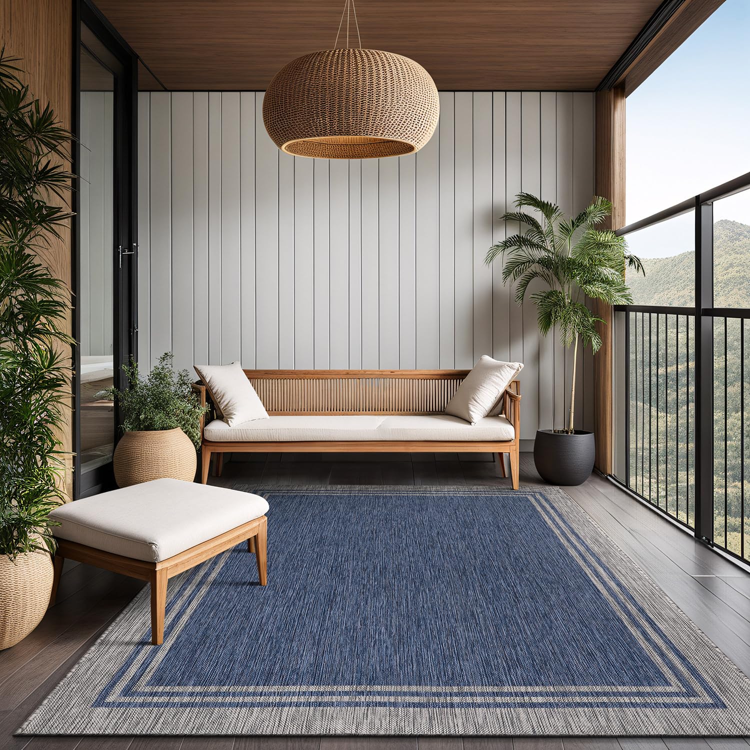 Luul Home stain resistant navy rug maintains color after outdoor use