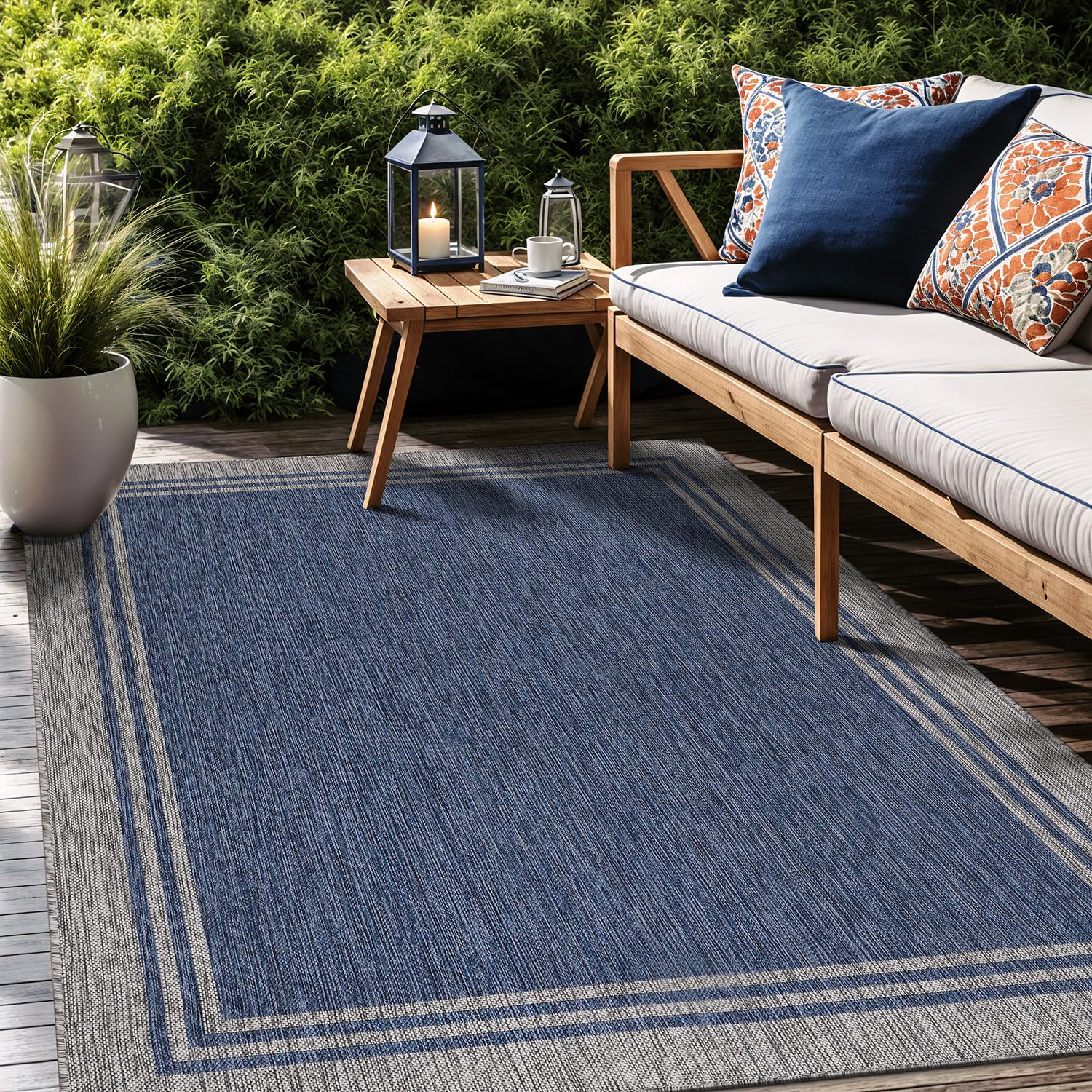 Luul Home 9x12 navy rug, versatile indoors and outdoors.