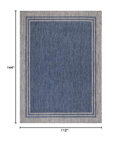 Luul Home bordered outdoor rug 9x12 navy, waterproof for decks and porches.