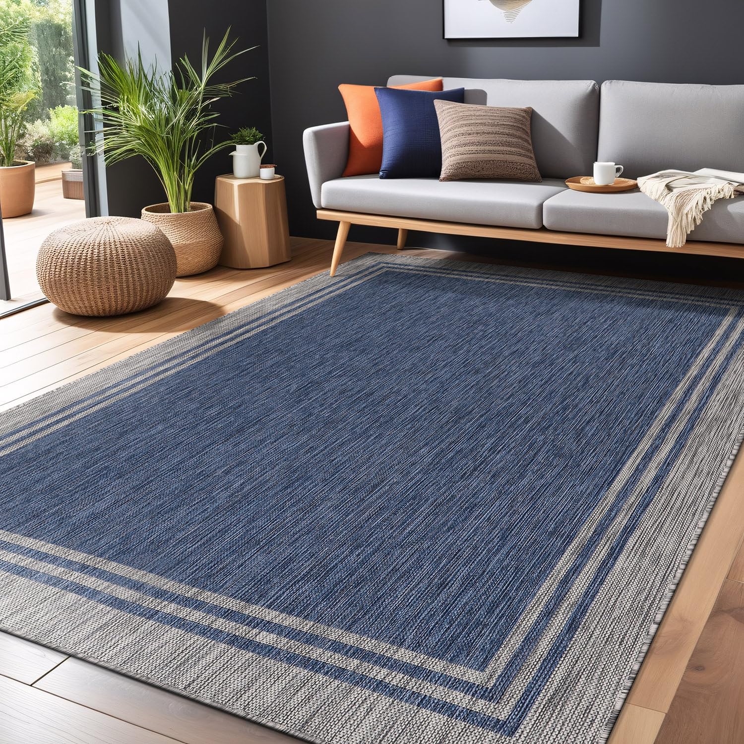 Luul Home 9x12 outdoor rug navy, UV resistant for sunlit patios.