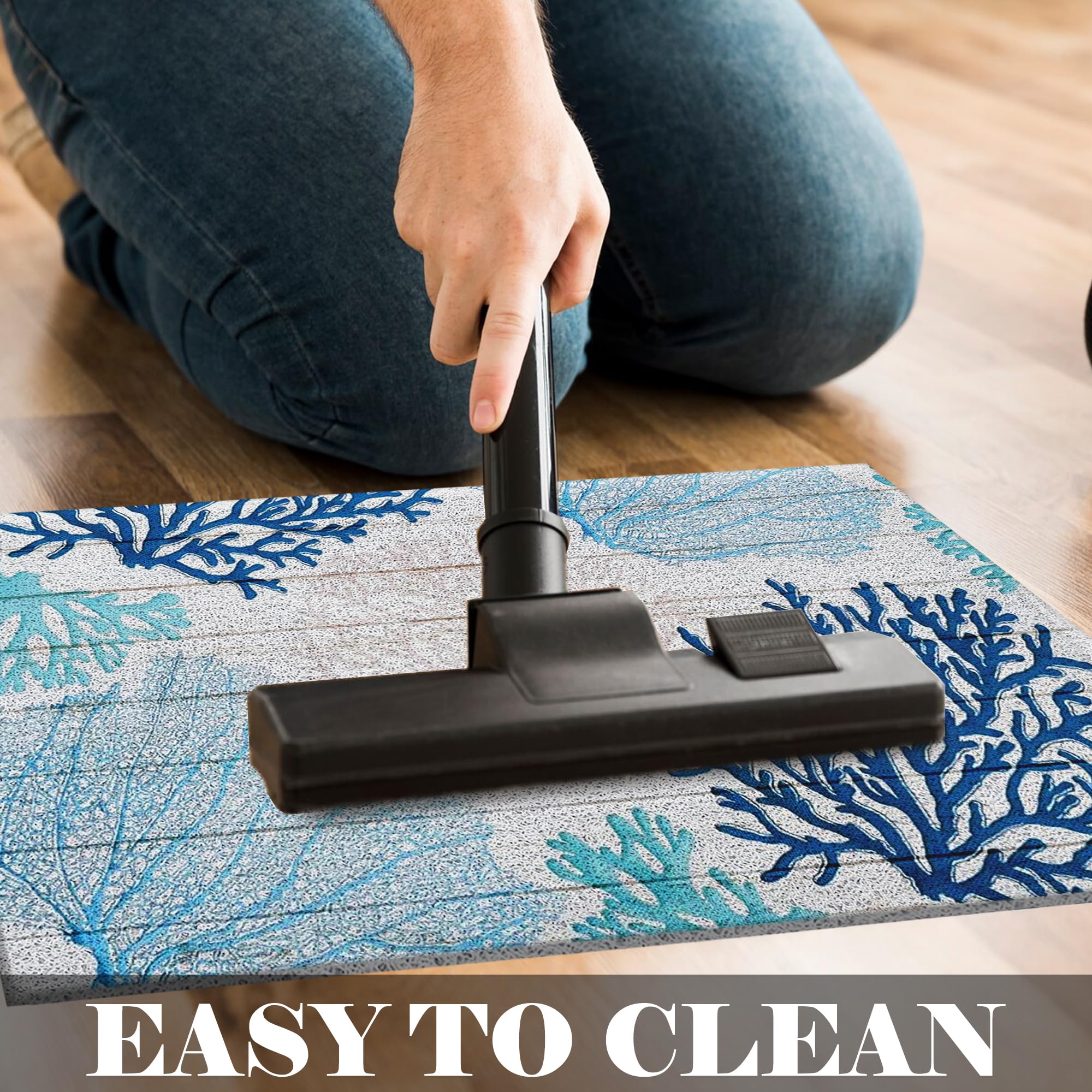 LUVADIAN beach house decor door mat in 30x17 size for entryways.
