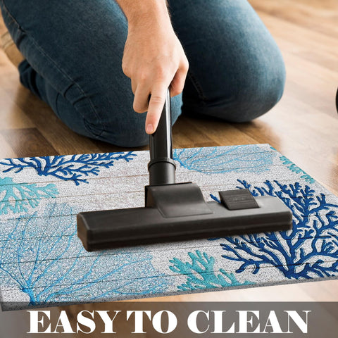 LUVADIAN beach house decor door mat in 30x17 size for entryways.