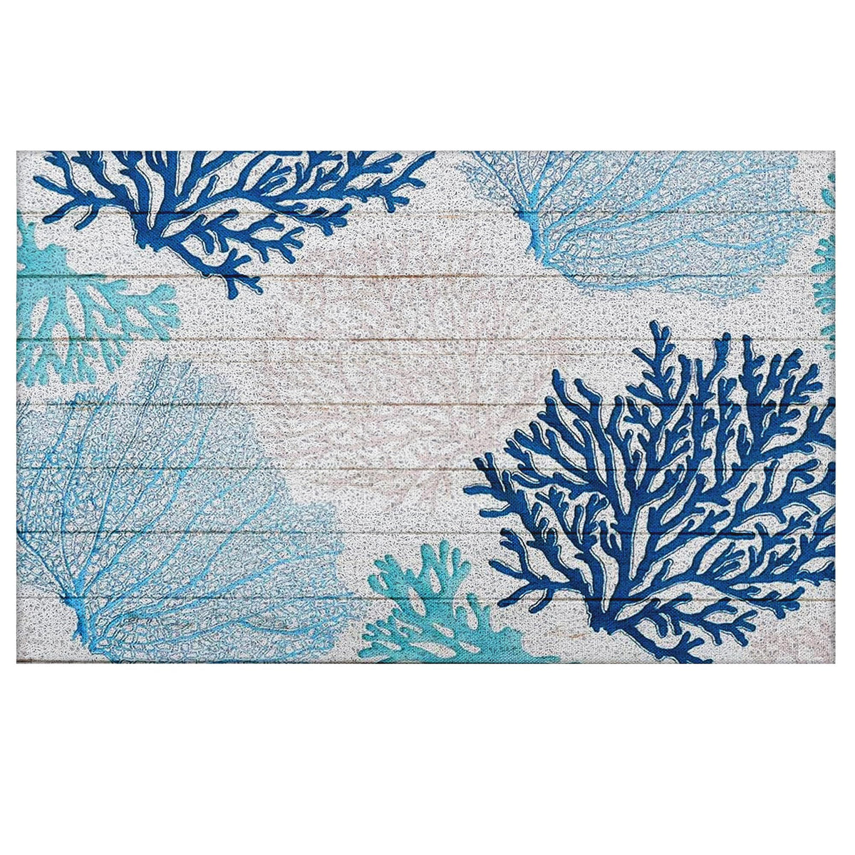 LUVADIAN blue beach door mat at entryway, traps dirt and moisture effectively.