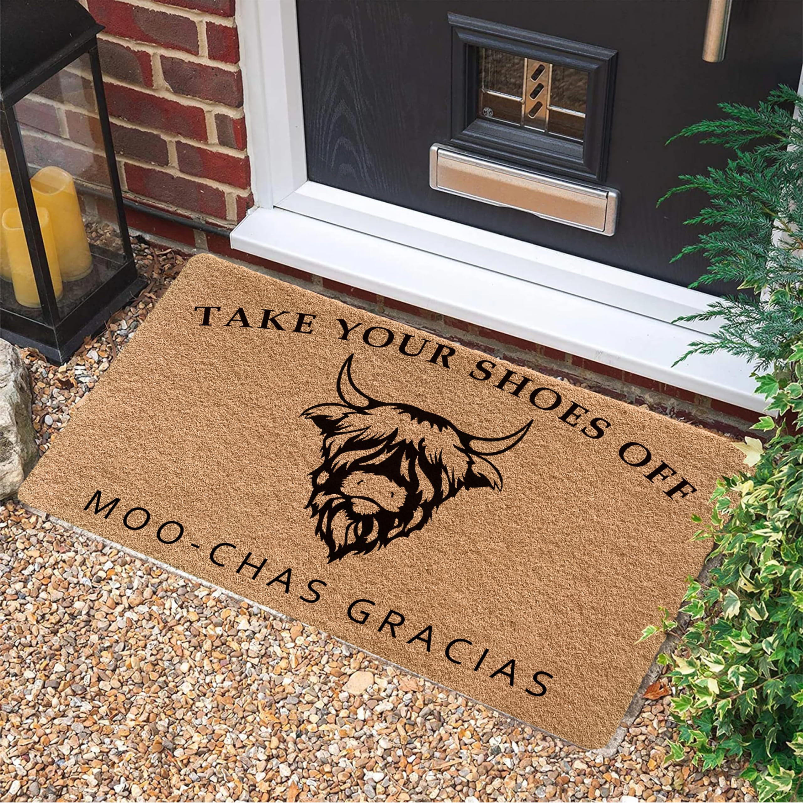 LUVADIAN Highland cow welcome mat placed at the front door traps debris