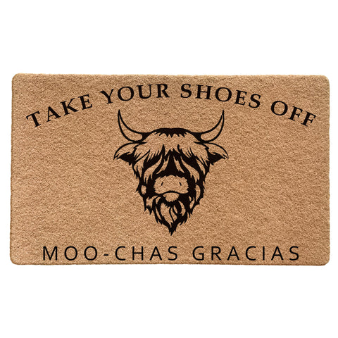 LUVADIAN shoes-off doormat with Highland cow design at the entrance keeps dirt outside