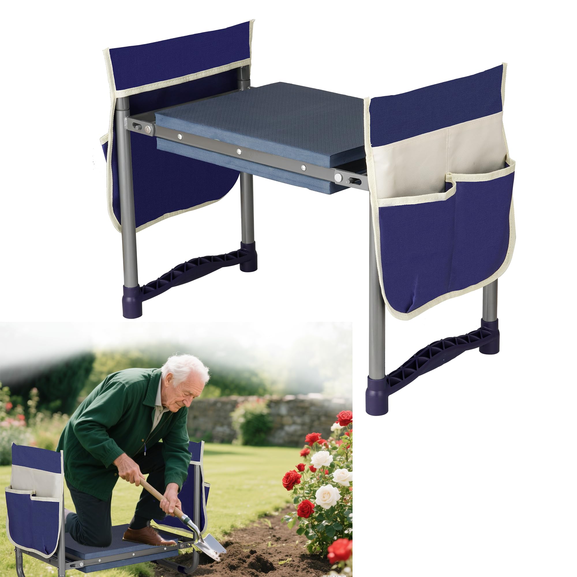 Luvenia Garden Kneeler and Seat folded for compact storage and easy mounting.