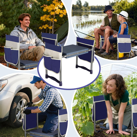 Luvenia Garden Kneeler stored on wall with space-saving design.