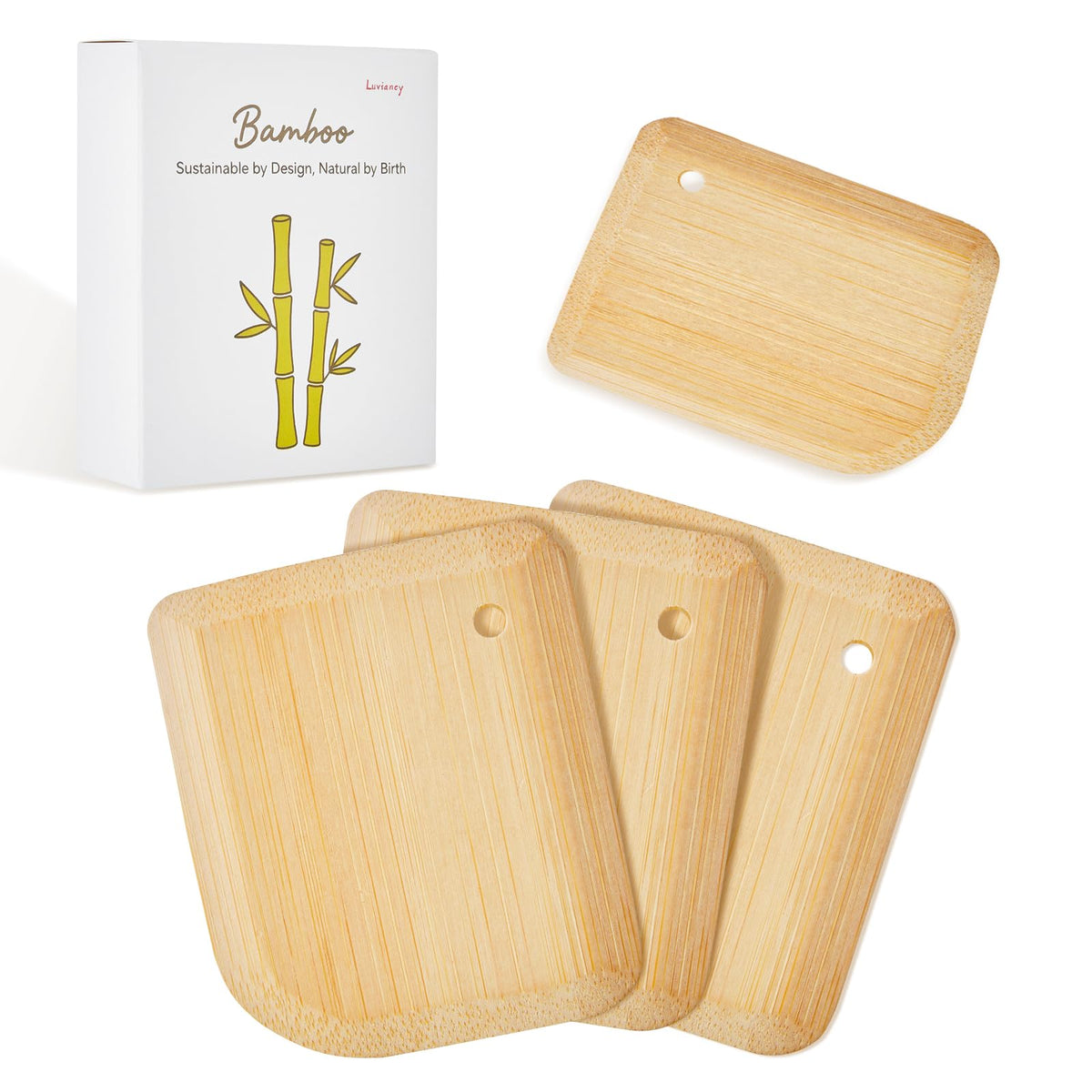 Luviancy bamboo pan scraper front view with smooth natural finish for safe cleaning