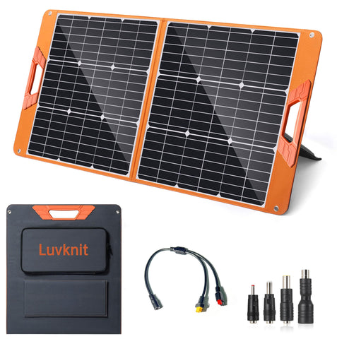 Luvknit 100W solar panel folded compact view showing portability for travel and camping
