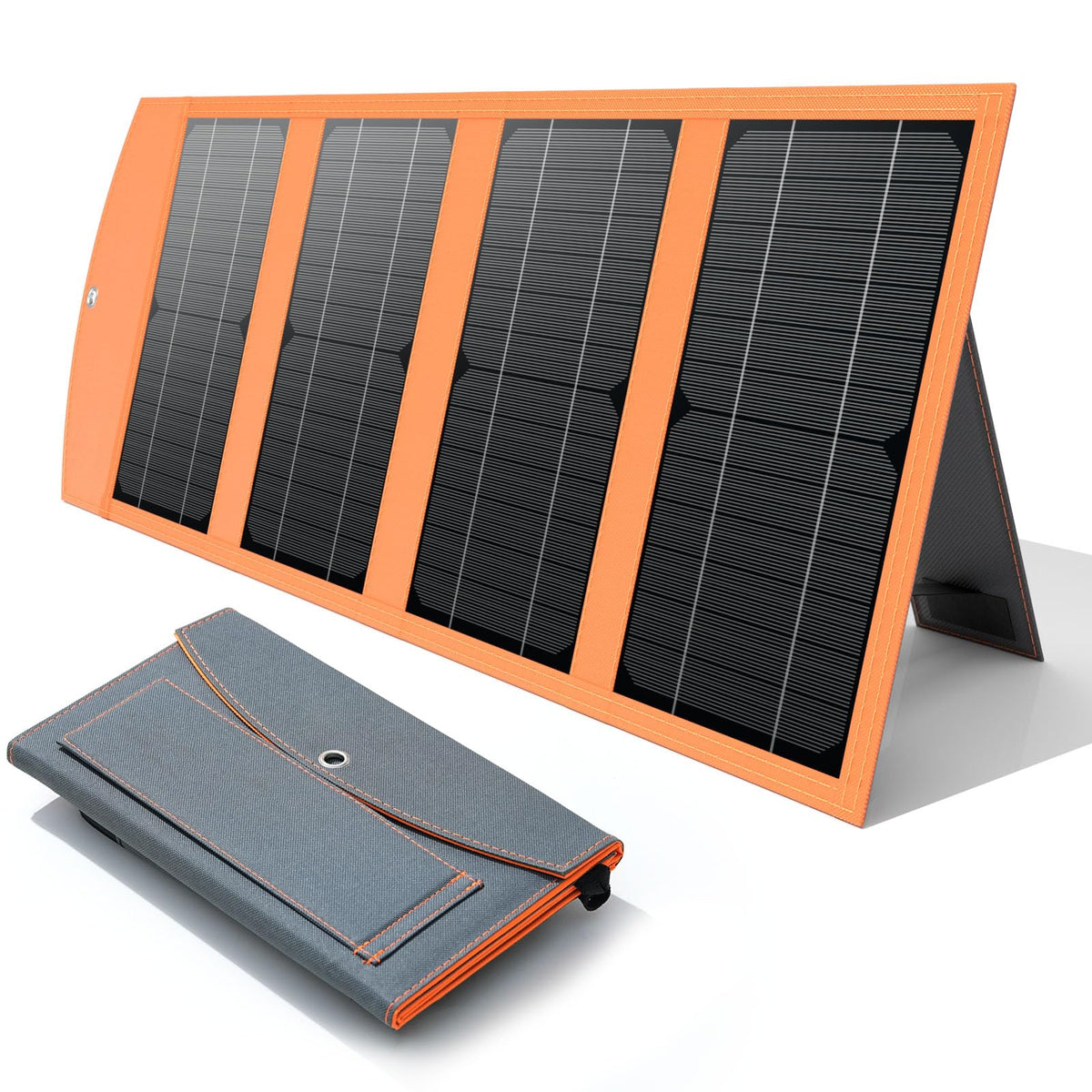 Luvknit 30W solar panel folded in a backpack for easy transport and on-the-go charging